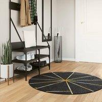 Berkfield Home Rug Washable Black & Gold 120 cm Anti Slip | Size: 100 cm diameter