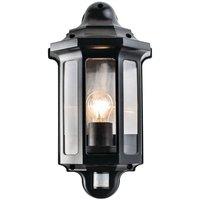 Loops IP44 Outdoor Wall Light Satin Black PIR Half Lantern Traditional Porch