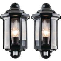 Loops 2 PACK IP44 Outdoor Wall Light Satin Black PIR Half Lantern Traditional Porch