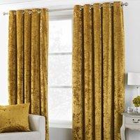 Paoletti Verona Crushed Velvet Eyelet Curtains in Yellow | Size: 229 cm width x 137 cm drop