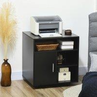 HOMCOM Multi-Storage Printer Unit Office Organisation w/ 5 Compartments Wheels in Black