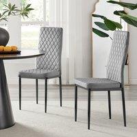 FurnitureboxUK Set of 4 Milan High Back Soft Touch Diamond Pattern Velvet Dining Chairs With Black Powder Coated Metal Legs in Grey