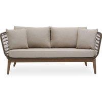 Orsina 3 Seat Sofa, Rattan Outdoor Sofa, Long Lasting Rattan Lounge Sofa for Living Room with Grey Cushioning in Cream