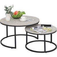 HOMCOM 2 Pcs Stacking Coffee Table Set w/ Steel Frame Marble-Effect Top Foot Pads Home in Light Grey