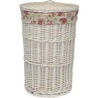 Red Hamper Cotton Lined Round White Wash Laundry Basket in Red