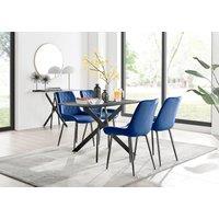 FurnitureboxUK Leonardo Grey Glass Marble Effect Black Leg Table & 4 Pesaro Black Leg Chairs in Navy