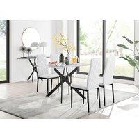FurnitureboxUK Leonardo Grey Glass Marble Effect Black Leg Table & 4 Milan Black Leg Chairs in White