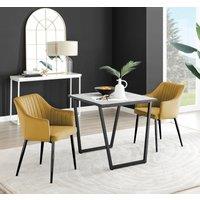 FurnitureboxUK Carson White Marble Effect Square Dining Table & 2 Velvet Calla Black Leg Chairs in Mustard