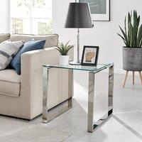 FurnitureboxUK Miami Modern Square Clear Glass Side End Bedside Table with Square Silver Chrome Metal Legs for Living Room or Bedroom