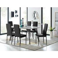 FurnitureboxUK Andria Marble Effect Dining Table With Black Legs & 6 Milan Velvet Black Leg Chairs
