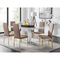 FurnitureboxUK Giovani 6-Seater Grey Glass Dining Table & 6 Milan Faux Leather Dining Chairs in Beige