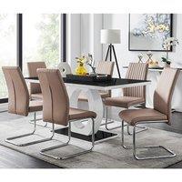 FurnitureboxUK Giovani High Gloss & Glass Dining Table & 6 Lorenzo Chairs Set in Beige