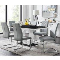 FurnitureboxUK Giovani High Gloss & Glass Dining Table & 6 Lorenzo Chairs Set in Grey