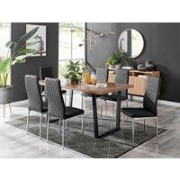 FurnitureboxUK Kylo Large Brown Wood Effect Dining Table & 6 Milan Chrome Leg Faux LeatherChairs in Black