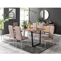 FurnitureboxUK Kylo Large Brown Wood Effect Dining Table & 6 Milan Chrome Leg Faux LeatherChairs in Beige