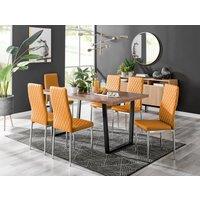 FurnitureboxUK Kylo Large Brown Wood Effect Dining Table & 6 Milan Chrome Leg Faux LeatherChairs in Mustard