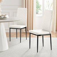 FurnitureboxUK Set of 4 Milan High Back Soft Touch Diamond Pattern Faux Leather Dining Chairs With Black Powder Coated Metal Legs in White
