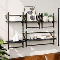 Berkfield Home 4 Piece Wall Shelf Set with Bars Black Engineered Wood