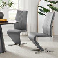 FurnitureboxUK Set of 2 Willow Contemporary Z Shaped Faux Leather Dining Chairs With Silver Chrome Metal Legs in Grey