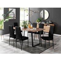 FurnitureboxUK Kylo Large Brown Wood Effect Dining Table & 6 Velvet Milan Black Leg Chairs