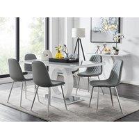 FurnitureboxUK Giovani 6-Seater Grey Glass Dining Table & 6 Corona Faux Leather Dining Chairs