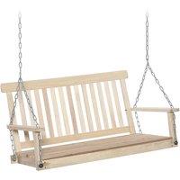OUTSUNNY 2 Seater Porch Wooden Swing Chair Garden Bench with Chains in Natural