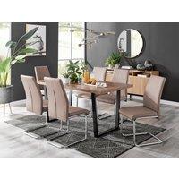 FurnitureboxUK Kylo Large Brown Wood Effect Dining Table & 6 Lorenzo Faux Leather Chairs in Beige