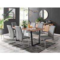 FurnitureboxUK Kylo Large Brown Wood Effect Dining Table & 6 Lorenzo Faux Leather Chairs in Grey