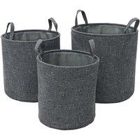 JVL Shadow Round Fabric Storage Baskets with Handles Set of 3 in Grey