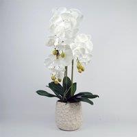 Leaf Artificial 60cm Pure White Orchid with Ceramic Bubble Planter in Green