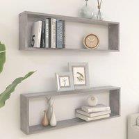 Berkfield Home Wall Cube Shelf 2 pcs Concrete Grey 100x15x30 cm Engineered Wood | Size: 100 x 15 x 30 cm