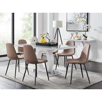 FurnitureboxUK Giovani 6-Seater Grey Glass Dining Table & 6 Corona Faux Leather Dining Chairs in Beige
