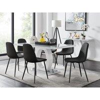 FurnitureboxUK Giovani 6-Seater Grey Glass Dining Table & 6 Corona Faux Leather Dining Chairs in Black