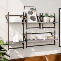 Berkfield Home 4 Piece Wall Shelf Set with Bars Grey Sonoma Engineered Wood