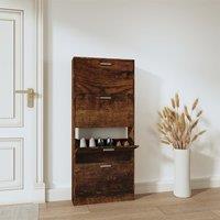 Berkfield Home Shoe Cabinet Smoked Oak 59x17x150 cm Engineered Wood in Brown | Size: 59 x 17 x 150 cm