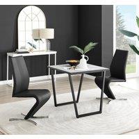 FurnitureboxUK Carson White Marble Effect Square Dining Table & 2 Faux Leather Willow Chairs in Black