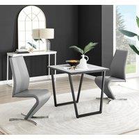 FurnitureboxUK Carson White Marble Effect Square Dining Table & 2 Faux Leather Willow Chairs in Grey