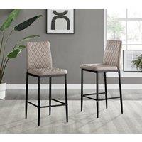 FurnitureboxUK Set of 2 Milan Hatched Faux Leather Padded Counter Stools With Black Metal Legs in Beige