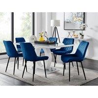 FurnitureboxUK Giovani 6-Seater Grey Glass Dining Table & 6 Pesaro Soft Velvet Dining Chairs in Navy