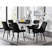 FurnitureboxUK Giovani 6-Seater Grey Glass Dining Table & 6 Pesaro Soft Velvet Dining Chairs in Black