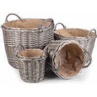 Red Hamper Wicker Set of 4 Antique Wash Finish Lined Log Baskets in Grey