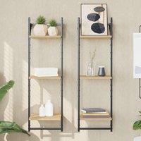 Berkfield Home 3-Tier Wall Shelves with Bars 2 pcs Sonoma Oak 30x25x100 cm in Brown | Size: 30 x 25 x 100 cm