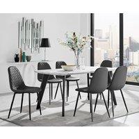 FurnitureboxUK Andria White Marble Effect & Black Leg 6 Seater Dining Table & 6 Corona Faux Leather Chairs