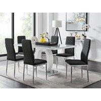 FurnitureboxUK Giovani 6-Seater Grey Glass Dining Table & 6 Milan Faux Leather Dining Chairs in Black