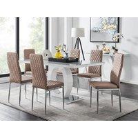 FurnitureboxUK Giovani 6-Seater Grey Glass Dining Table & 6 Milan Faux Leather Dining Chairs in Beige