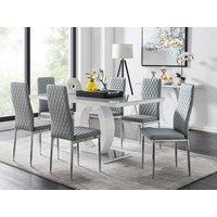 FurnitureboxUK Giovani 6-Seater Grey Glass Dining Table & 6 Milan Faux Leather Dining Chairs
