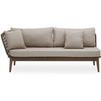 Orsina Rattan Chaise Lounge, Wooden Airy Chaise Lounge for Living Room, Bedroom, Lounger with Grey Cushioning in Cream