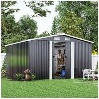 12x10 FT Metal Apex Roof Garden Shed with Foundation, Double Doors Outdoor Storage House for Garden Tools Courtyard , Charcoal Black