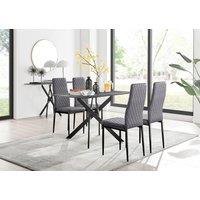 FurnitureboxUK Leonardo Grey Glass Marble Effect Black Leg Table & 4 Velvet Milan Black Leg Chairs