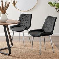 FurnitureboxUK 2x Pesaro Velvet Silver Leg Luxury Dining Chairs in Black